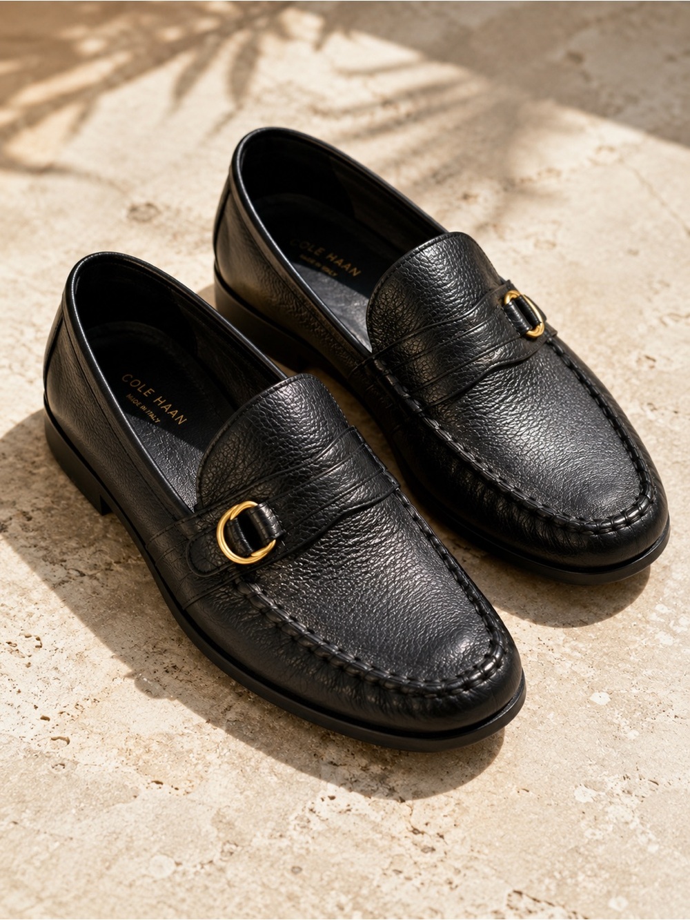Cole Haan Italy Pebbled Leather Bit Loafers Men’s 8D Black Slip-On Dress Shoes